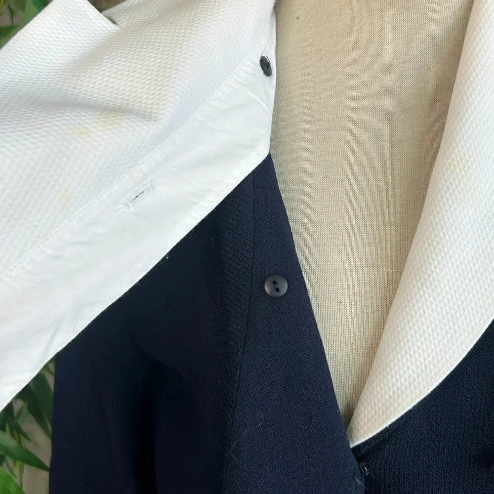 St. John Collection Navy Blue Santana Knit Nautical White Collar Skirt Suit